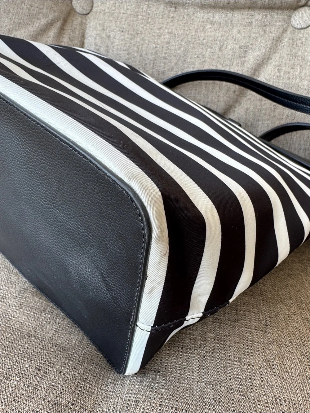 kate spade Black and White Striped Nylon Tote